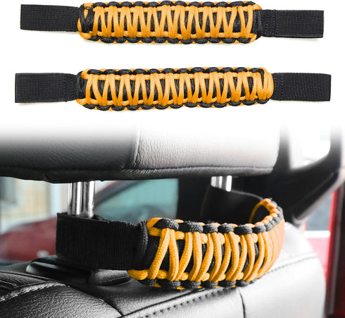 Headrest Grab Handles for Jeep Wrangler, Toyota Tacoma, Trucks, SUV, Ford Bronco - Paracord Handles, Universal, Yellow, 1 Pair...