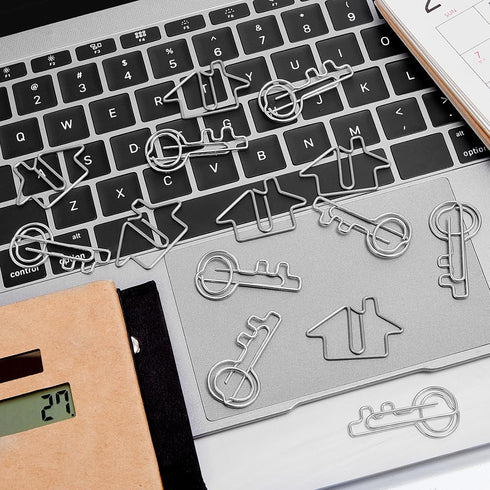 102 Pack Clips Office Supplies 50 Pcs House Shaped Paper Clips 50 Pcs Key Shaped Wire Paper Clip with 2 Pcs Clear Storage Box for Agent Office Hom...