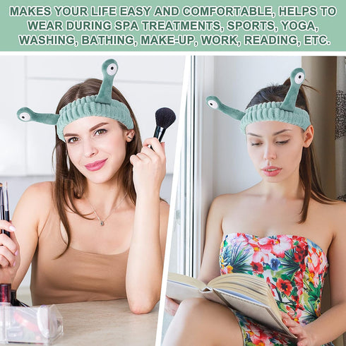 Face Wash Headband, Palm and Snail Spa Hair Bands Makeup Headbands Women Cartoon Cute Coral Fleece Elastic Headband Creative Hair Accessories for ...