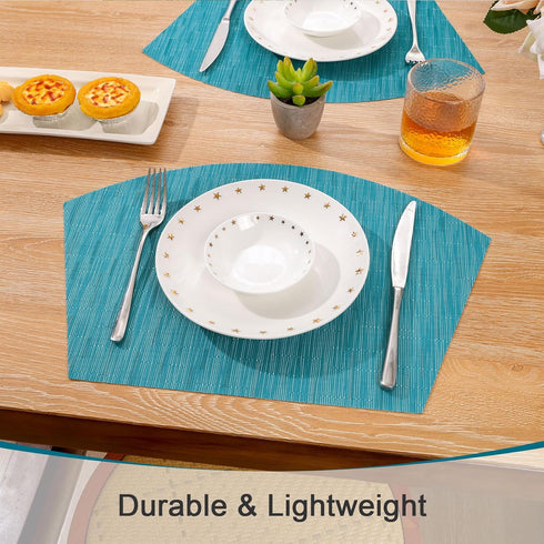SHACOS Round Table Shape Placemats Set of 4 Wedge Placemats Heat Resistant Woven Vinyl PVC Table Mats Indoor Outdoor Wipe Clean (4, Teal Blue)...