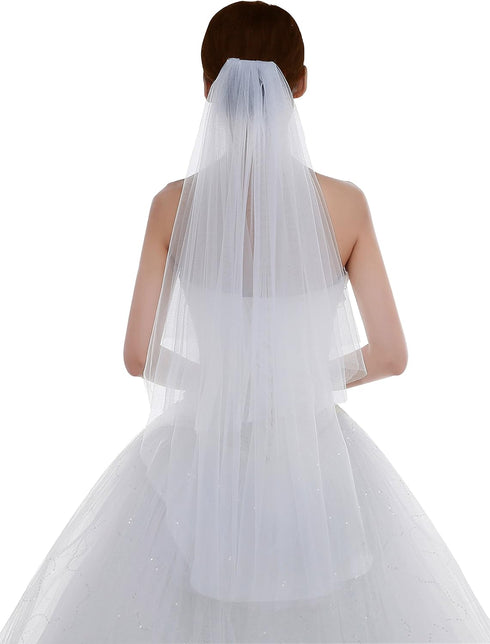 Women's Simple Tulle Bridal Veils Short Wedding Veils For Brides Bachelorette Party Ivory White,Free Size...
