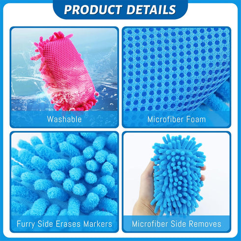 4 Pieces Microfiber Shag Whiteboard Eraser, Washable Microfiber Shag Dry Erase, White Board Eraser for Markers, Chalk, Home, Classroom and Office ...