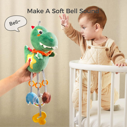 TUMAMA Baby Toys for 3 6 9 12 Months, Dinosaur Hanging Rattle Toys Crinkle Squeaky Sensory Toys with Mirror, Bell, Car Seat Stroller Mobile Toys f...