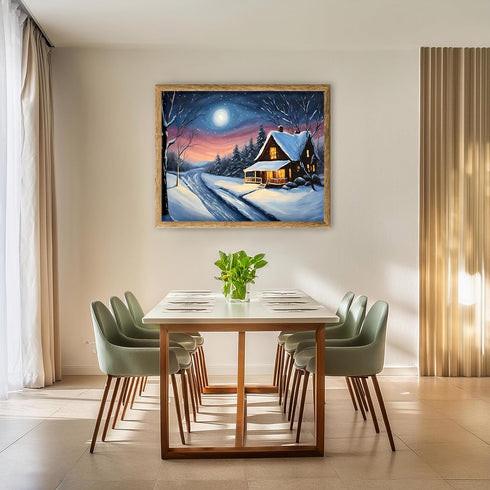 Posterizer 1 pcs- quaint old village-building in nature-night sky 11-Landscape & Nature Art-Floral Botanical Art- Decor for Home & Office- unframe...