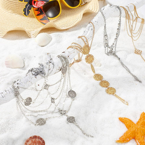 4 Pairs Barefoot Sandals Foot Jewelry Beach Summer Tassels Anklet Chain Bracelet Wedding Multi Chain Boho Coin Anklet Bracelet for Women Girl Acce...