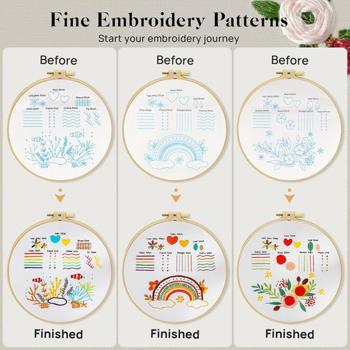 Catephe Embroidery Kit for Beginners, 3 Set Embroidery Starter Kit with Embroidery Patterns, Beginner Embroidery Kit for Beginners Adults and Kids...