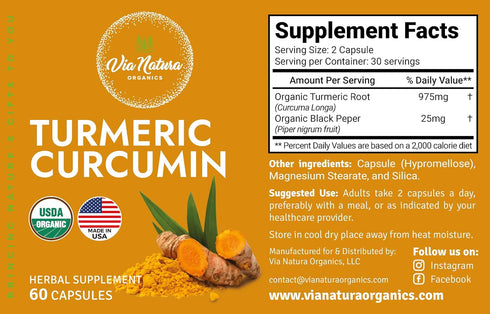 Turmeric Curcumin 1000mg | Organic Herbal Supplement | Natural Antioxidant | 60 Capsules...