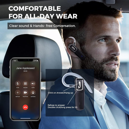 Wireless Headset, V5.0 Wireless Handsfree Earpiece with Microphone 14 Hrs Driving Headset 360 Hours Standby Time for iPhone Android Samsung Laptop...