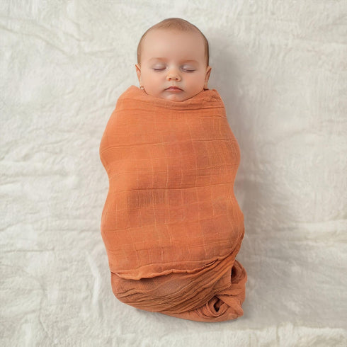 2 Pack Muslin Swaddle Blankets (Terracotta), 100% Organic Cotton, Large 47 x 43, Newborn Recieving Blanket,Gender Nuetral Color Patterns, Burping ...