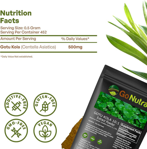 Gotu Kola 10:1 Extract Powder (8 oz), Centella Asiatica | Gluten Free and Non-GMO | Ayurvedic Herbal Supplement...