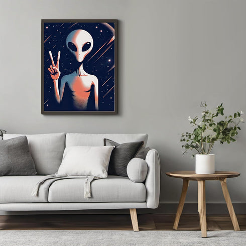 Posterizer 1 pcs-alien creature with peace sign-Abstract & Modern Art-Fantasy & Fiction Art-Gift for movie lovers-Gift for book lovers- UNFRAMED W...