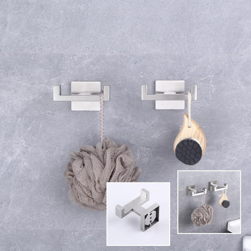 GERZWY Brushed Stainless Steel Coat/Robe Clothes Hook for Bath Kitchen Modern Hotel Style, Bathroom Double Towel Hook Wall Mounted 2 Pack...