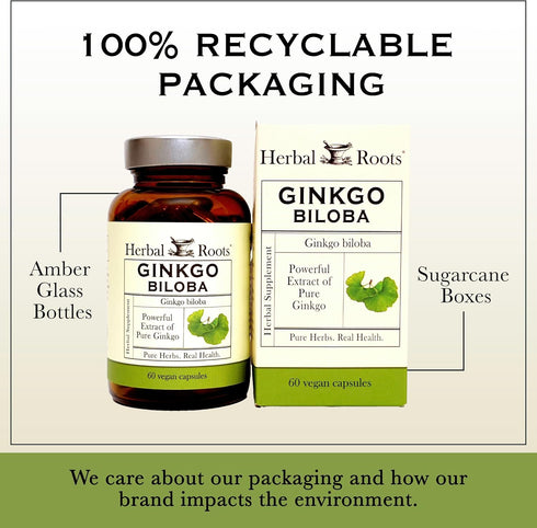 Herbal Roots Ginkgo Biloba Made with Pure Organic Ginkgo Leaf - 1,400mg per Serving, 60 Vegan Capsules...