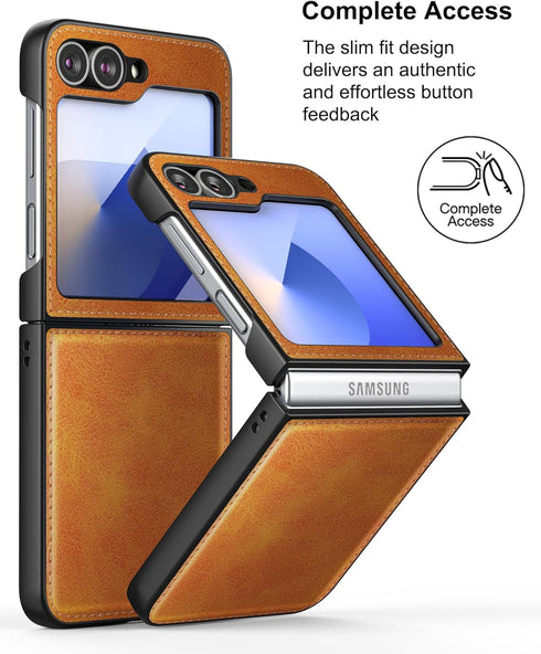 Foluu for Samsung Galaxy Z Flip 6 5G Case, Galaxy Z Flip 6 Leather Case, PU Leather + Hard PC Shell Ultra Thin Slim Durable Protective Phone Case ...