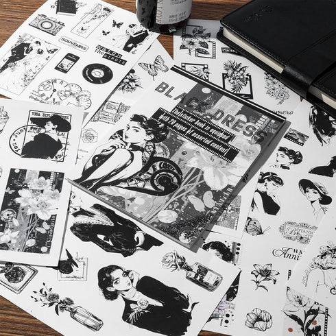 Scrapbooking Stickers Book 200 Stickers A5 Size People Stickers Pre-Cut Washi Stickers for Journaling stickers black and white scrapbook supplies...