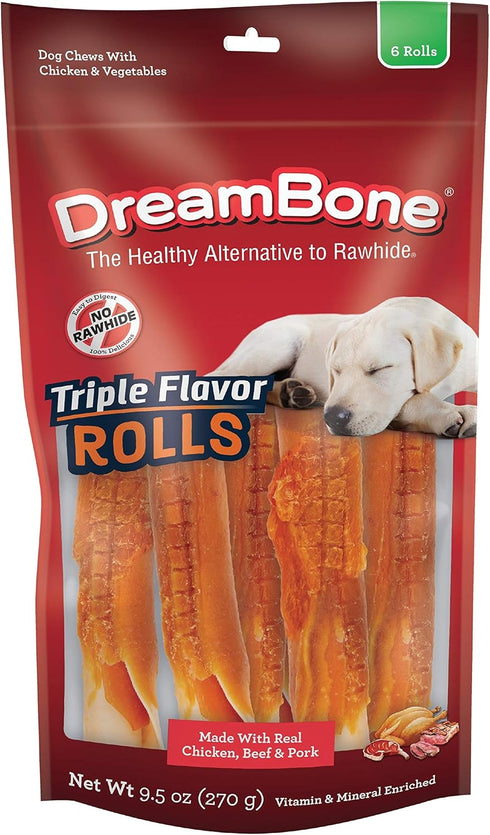 DreamBone Triple Flavor Rolls 6 Count, Rawhide-Free Chews for Dogs...
