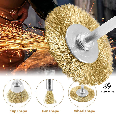 36 Pack Wire Wheel Brush Set, 1/8 Inch Shank Pure Brass and Stainless Steel Brush Kit Rotary Buffing Brush Wheel, Rust Removal Tool Set, Wire Pen ...