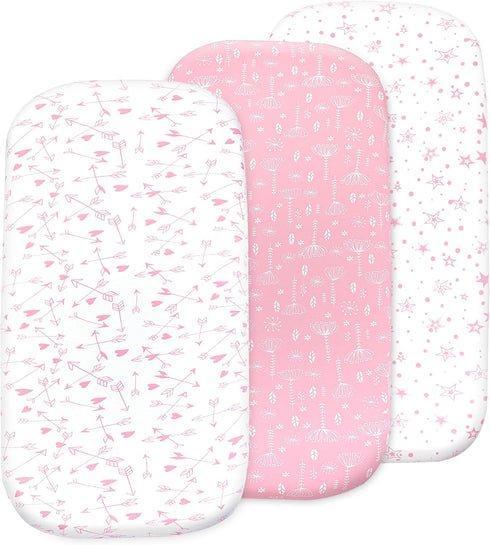 Bassinet Sheets Girl– 3-Pack Soft Fitted Bassinet Sheets, Organic Cotton, Breathable & Cozy, Fits 32x16x4 Inch Rectangle, Oval & Hourglass Mattres...