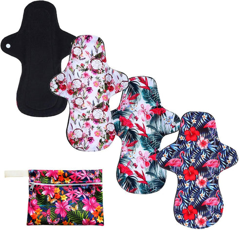 7PCS Pack Reusable Washable Incontinence Cloth Pads Including 6PCS Heavy Flow Feminine Hygiene Bamboo Charcoal Cloth Sanitary Pads Reusable Menstr...