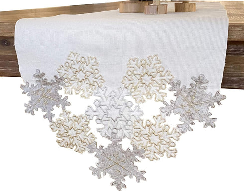 Elrene Home Fashions Ornate Snowflake Elegant Cutwork Winter Holiday Christmas Fabric Woven Metallic Lurex, 13"x70" (Table Runner), Multi...