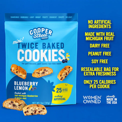 Cooper Street Twice Baked Lemon Blueberry Biscotti Cookies - Light and Crispy Coffee Cookie Bites - Traditional Low Calorie Italian Snacks for Adu...