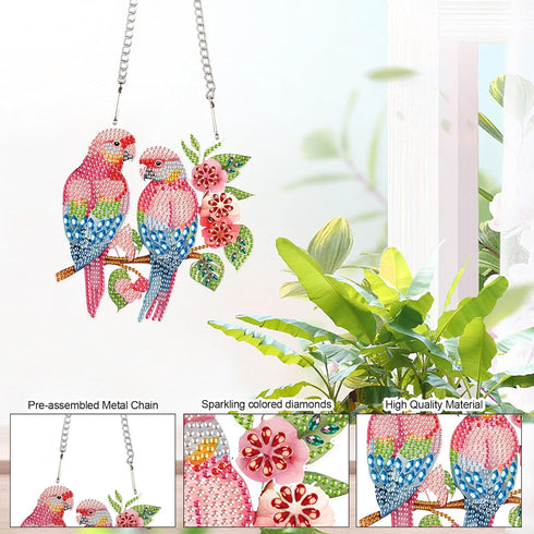 Animal Parrot 5D Diamond Art Painting Kits Hanging Pendants Wall Art Point Drill Crystal Diamond Art Window Pendants for Adults Home Garden Wall D...