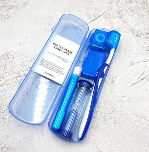 Portable Orthodontic Oral Care Kit for Braces - Interdental Brush Dental Wax Dental Floss Toothbrush Cleaning Kit(Blue)...