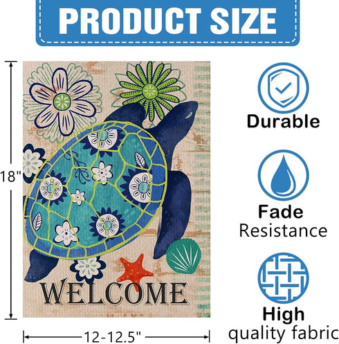 Home Decorative Welcome Quote Outdoor Turtle Beach Garden Flag Double Sided, Tropical Ocean House Yard Flag, Rustic Coastal Garden Yard Nautical S...