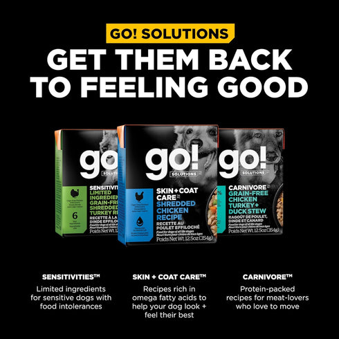 GO! SOLUTIONS Skin + Coat Care Wet Dog Food - Shredded Chicken Recipe with Grains - Complete & Balanced Nutrition for All Life Stages, 12.5 oz...