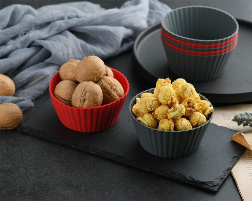 12 Pack Reusable Nonstick Jumbo Silicone Baking Cups, Cupcake and Muffin Liners, 3.8 Inch Large Size, Red and Gray Colors, Round...
