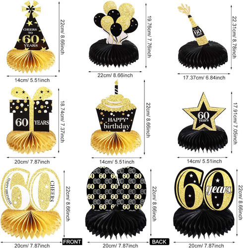 8 Piece 60th Birthday Decoration for Men Women 60th Birthday Centerpieces Honeycomb Table Centerpieces Cheers to 60 Years Table Toppers for Sixty ...