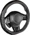 Motor Trend Redline D-Shaped Steering Wheel Cover - Premium Flat Bottom Car Steering Wheel Cover, Black Faux Leather Sterring Wheel Cover, Standar...