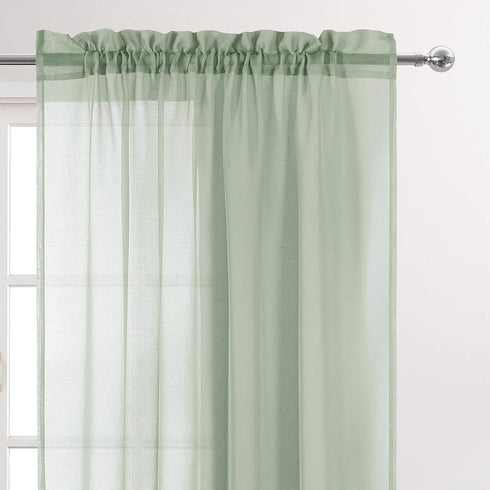DWCN Bean Green Sheer Curtains Semi Transparent Voile Rod Pocket Curtains for Bedroom and Living Room, 52 x 45 inches Long, Set of 2 Panels...