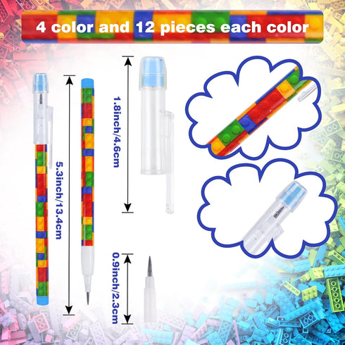 Kolewo4ever 48pcs HB Building Block Pencils Translucent Pencil Multicolor Non- Sharpening Pencils Pop Up Plastic Pencils for Exams, School, Office...