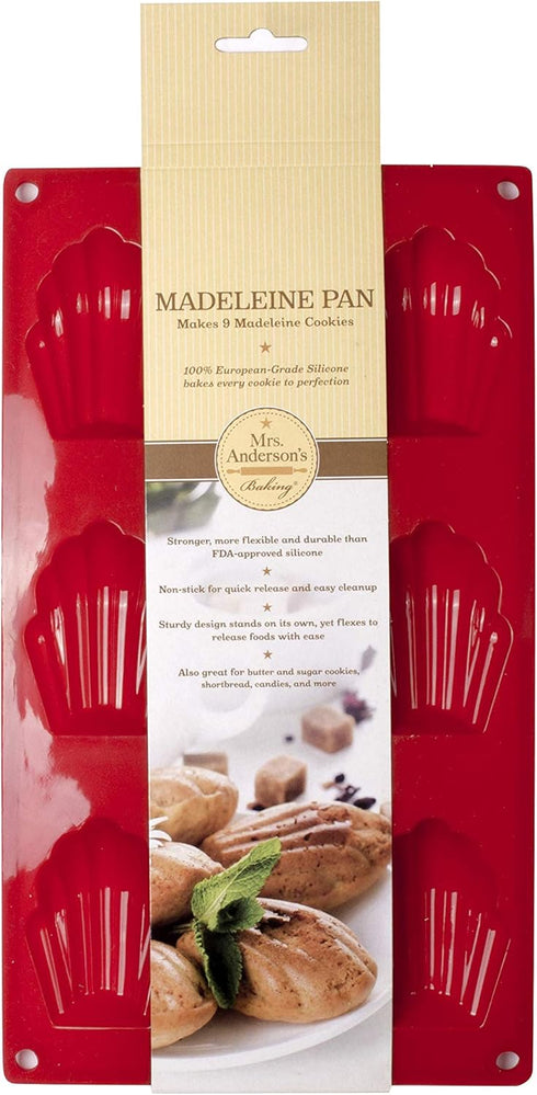 Mrs. Anderson's Baking Silicone 9-Cup Madeleine Cookie Pan, Non-Stick European-Grade Silicone...