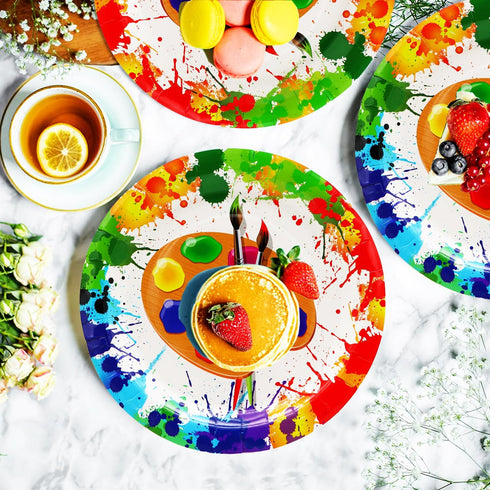 50 Pcs Art Paint Paper Plates Art Painting Party Supplies 7" Art Paint Dessert Plates Art Painting Plates for Painting Theme Baby Shower Art Paint...