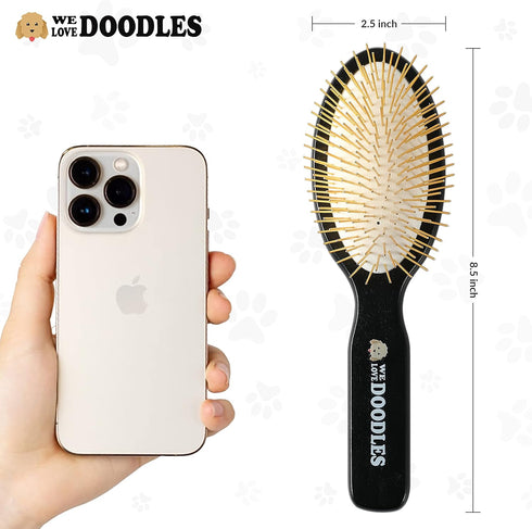 Pet Grooming Detangler Pin Dog Brush For Shedding and Removing Loose Fur, Lightweight Beech Wood with Gold Plated Pins for Long Hair [We Love Dood...