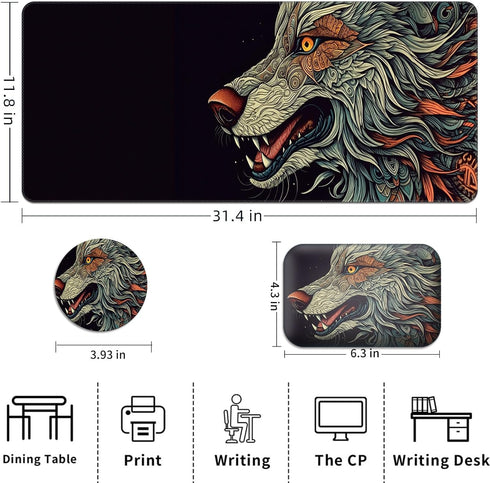 3-in-1 Large Mouse Pad Gaming Set with Stitched Edge Desk Pad Mat(31.4 x 11.8 inch) +Wrist Rest Pad +Coaster,Memory Foam Gel Wrist Rest for Desk W...