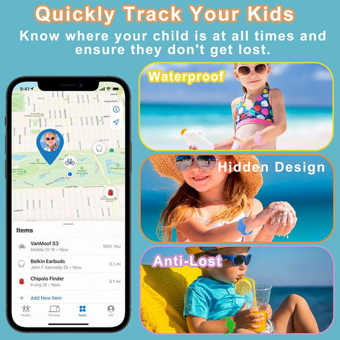 2 Pack Kids Waterproof AirTag Bracelet, Silicone Case Compatible with Apple AirTag Holder, Hidden Wristband Case for Air Tag GPS Tracker Band for ...