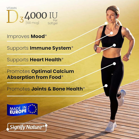 Vitamin D3 4000 IU Softgels - High Potency Immune Support Supplement for Teeth, Bone, & Joints - Pharmaceutical-Grade VIT D3 100 MCG - Highest Pot...