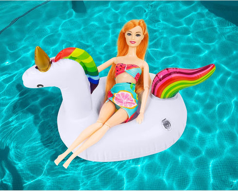 UNICORN ELEMENT 9 Pcs Cute 11.5 Inch Girl Doll Swim Accessories Set Swimming Pool Floaties Party Ring Inflatable Drink Holder for 11.5" Girl Dolls...