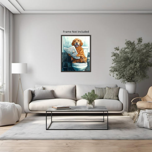 Posterizer 1 pcs-drawing style art-funny dog on toilet reading newspaper 1-Bathroom Restroom Art-Art for Animal Lovers-Decor for Home & Office- un...