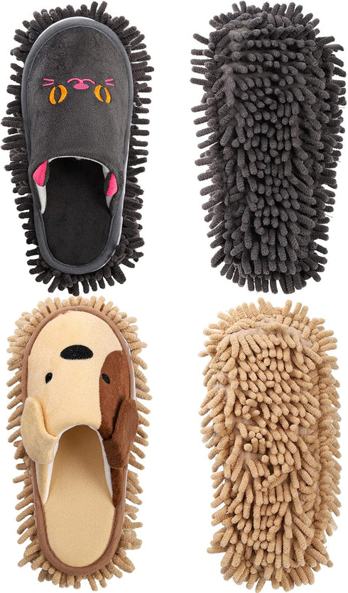 Bekith 2 Pairs Microfiber Cleaning Mop Slippers, Washable Detachable Mop Slippers for Floor Cleaning, House Mop Shoes Men and Women Dusting Slippe...