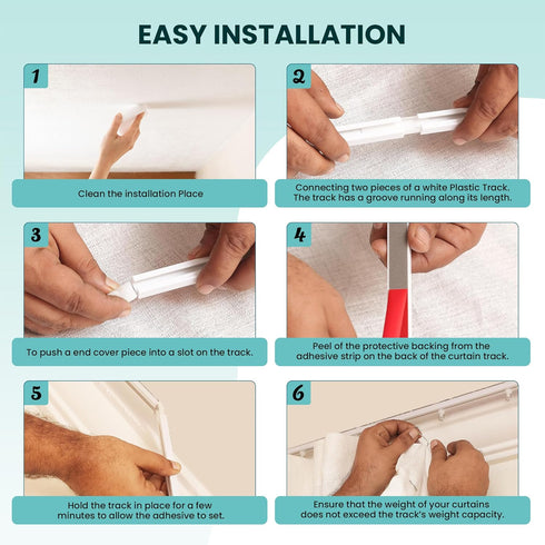 UrbanRed Self Adhesive Ceiling Curtain Track Ceiling Mount, Track for Curtains 9.8FT (3m) for Smooth Wall - No Drill, Screws, Adhesive Curtain Rod...