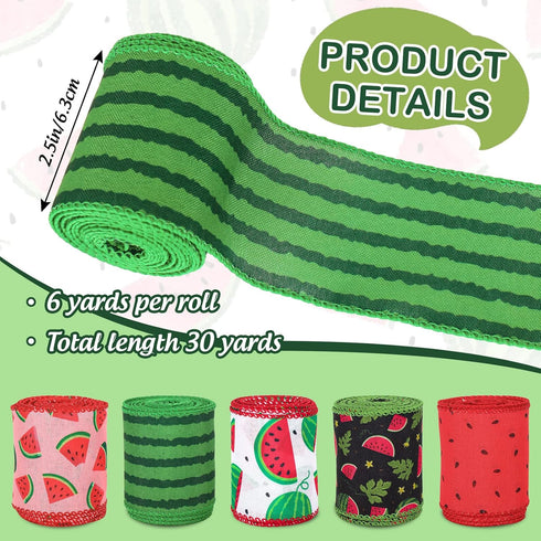 Watermelon Wired Edge Ribbon 30 Yards Summer Fruit Craft Fabric Ribbon Watermelon Theme Decorative Wrapping Ribbon for Wreath Bow Making DIY Craft...