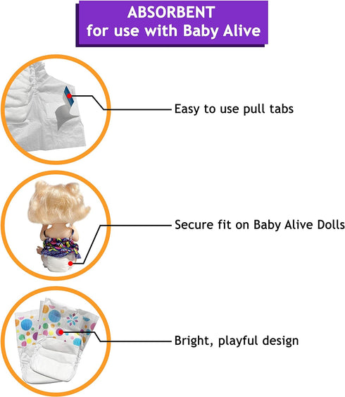 Pail Buddies Baby Doll Diapers Refill Value Pack for Baby Alive Baby Dolls, 32 Diapers...