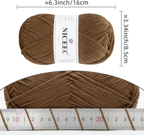 NICEEC 3 Skeins Soft Cotton Yarn 5ply Baby Cotton Yarn for Knitting Crochet Baby Weight Yarn Cotton Blend Yarn Total Length 3×220m(3×240 yds,100g×...