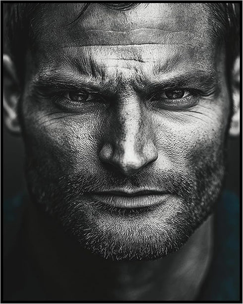 Posterizer 1 pcs-close up black and white photograph of a rugged man 4-Photography Art-Retro Art-Decorations for Bedroom, Office, Living Room - un...