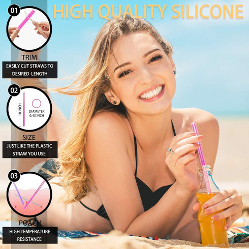 Reusable Silicone Drinking Straws, 12 Pcs Eco Friendly Silicone Straws 2 cleaning Brushes,for 30oz and 20oz Tumblers, Rtic,Yeti, Ozark, (Two-tone ...