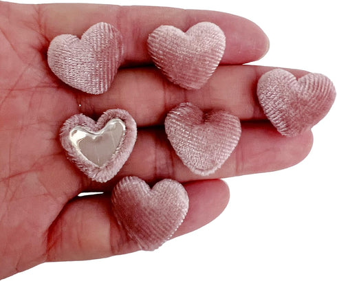 PEPPERLONELY 50PC Velvet Fabric Cloth Covered Heart Shape Flat Back Buttons 15x17mm, Pink...